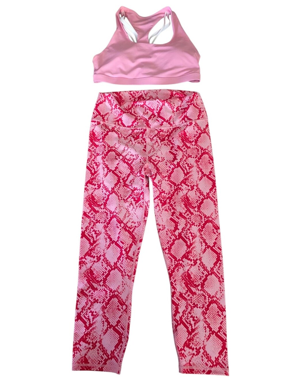Fabletics Pink Snake-Print Capris & Light Pink Sports Bra *See Measurements
